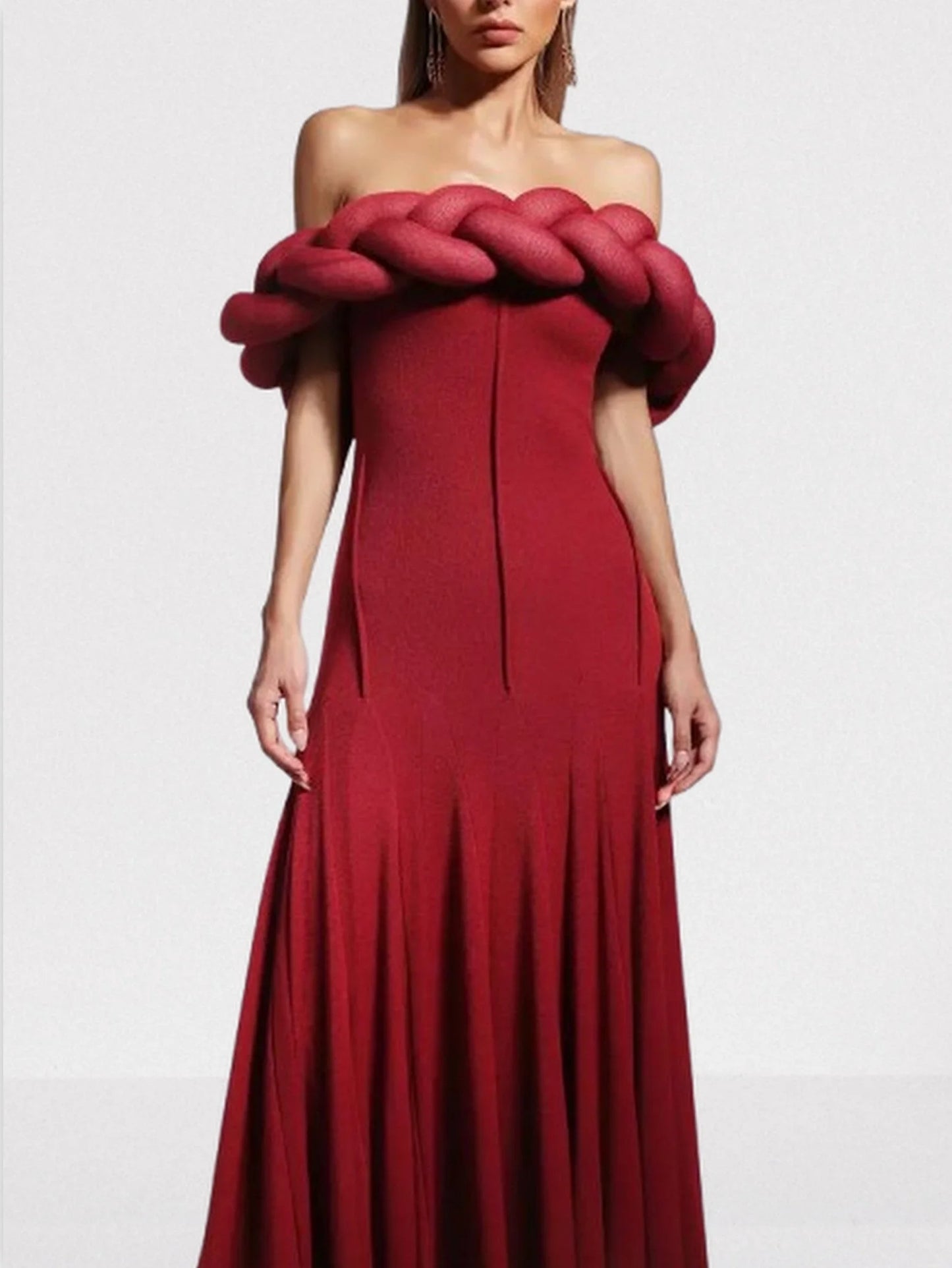Braided Off-Shoulder Exposed-Seam Maxi Dress - Dresses