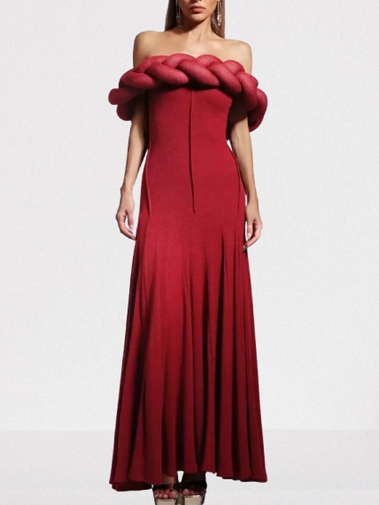 Braided Off-Shoulder Exposed-Seam Maxi Dress - Dresses