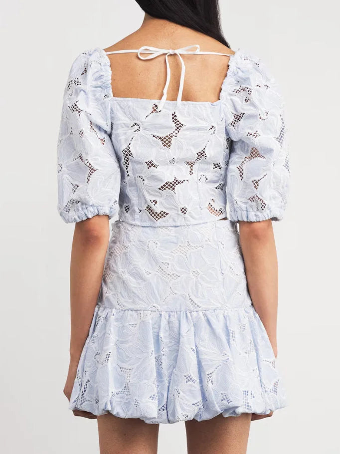 Broderie Anglaise Crop Top and Mini Skirt Set - Suits & Sets
