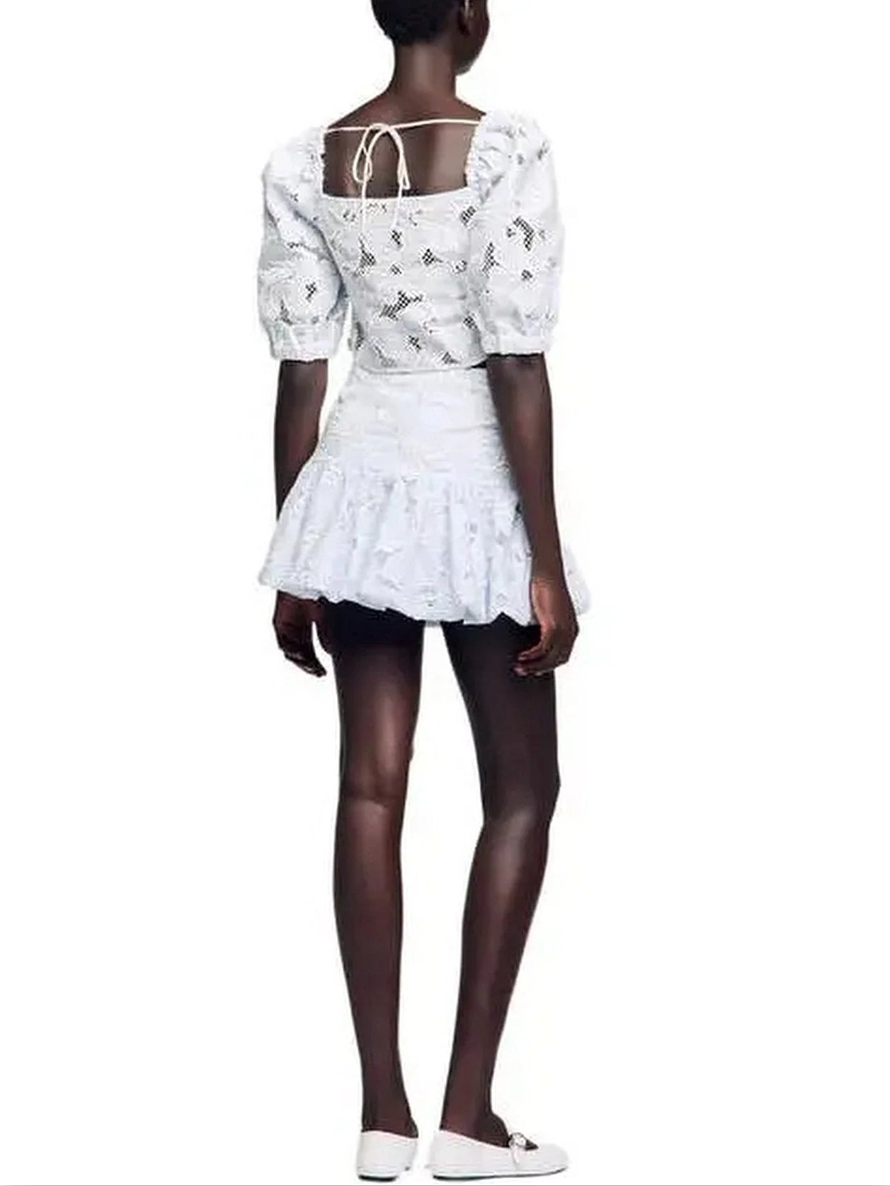 Broderie Anglaise Crop Top and Mini Skirt Set - Suits & Sets