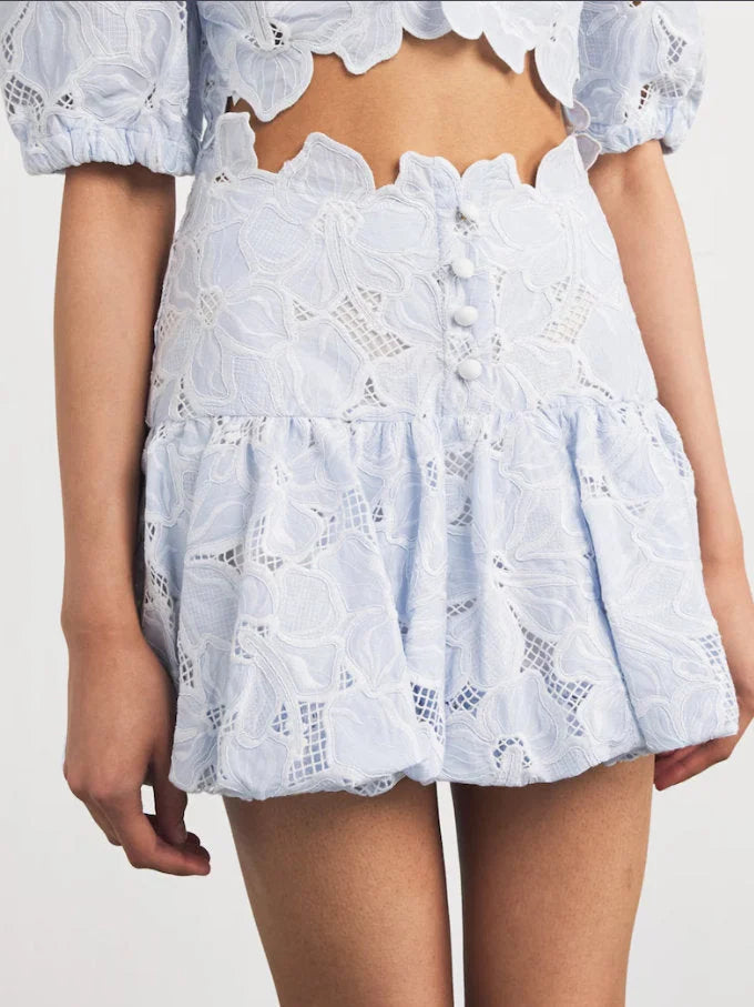 Broderie Anglaise Crop Top and Mini Skirt Set - Suits & Sets