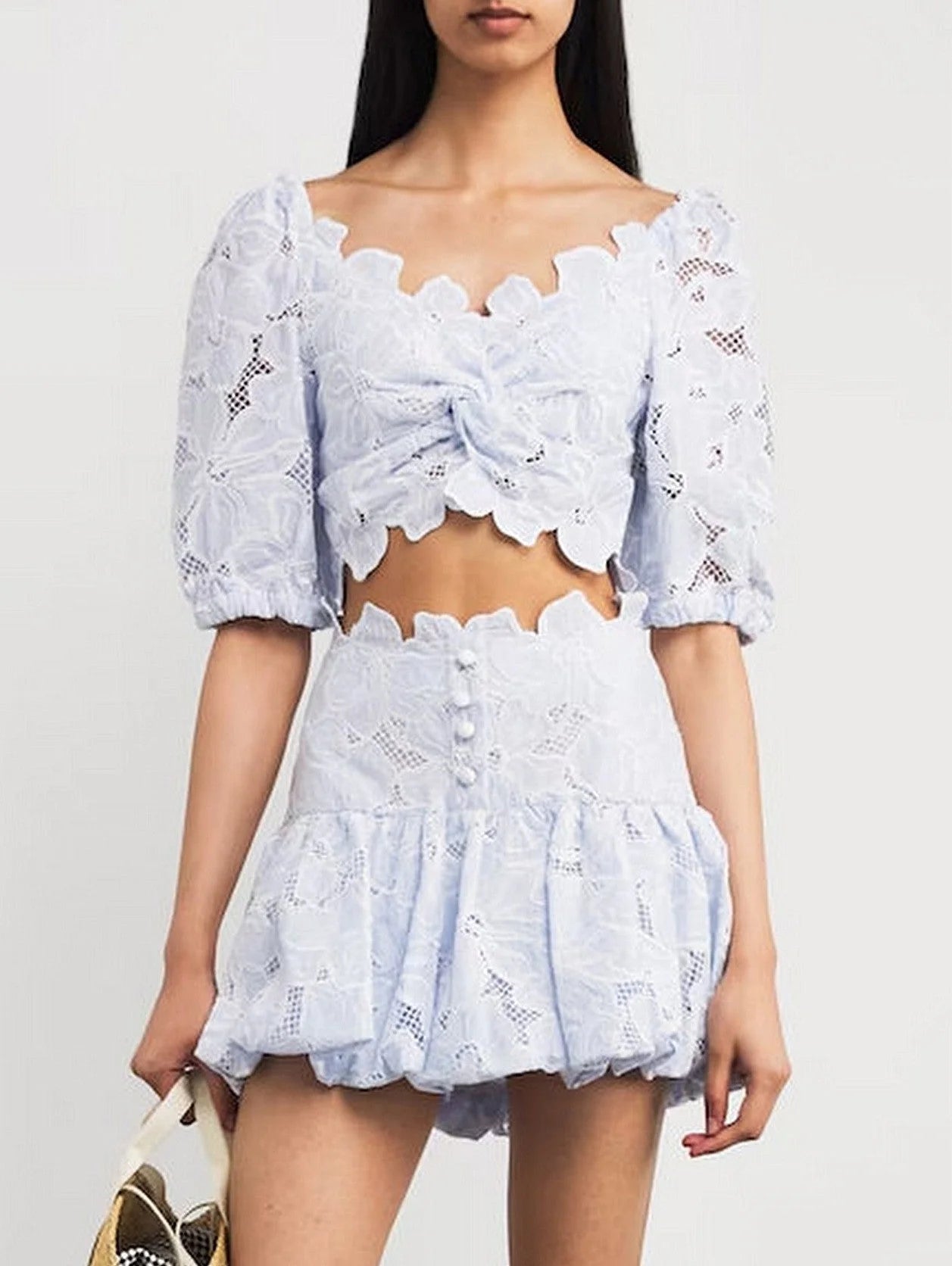 Broderie Anglaise Crop Top and Mini Skirt Set - Suits & Sets