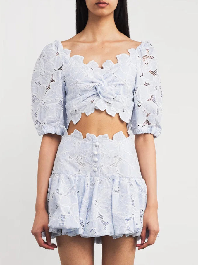 Broderie Anglaise Crop Top and Mini Skirt Set - Suits & Sets
