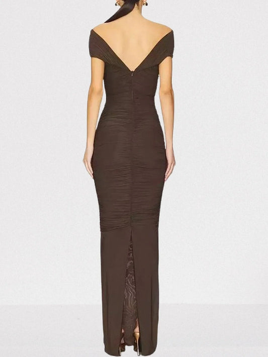 Brown Ruched Jersey Cut Out Maxi Dress Dresses