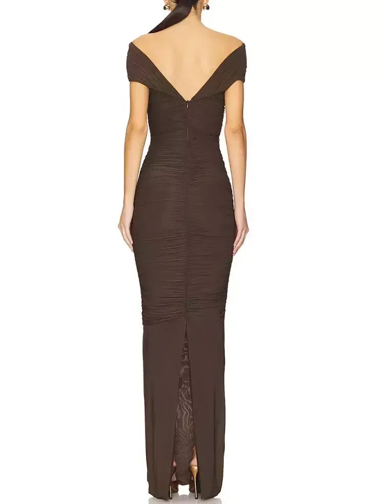 Brown Ruched Jersey Cut Out Maxi Dress Dresses
