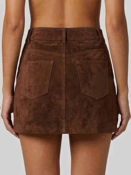 Brown Suede Lace-Up Mini Skirt - Skirts