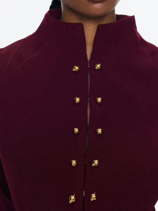 Burgundy Jacket with Gold Button front and Skirt Set Suits & Sets