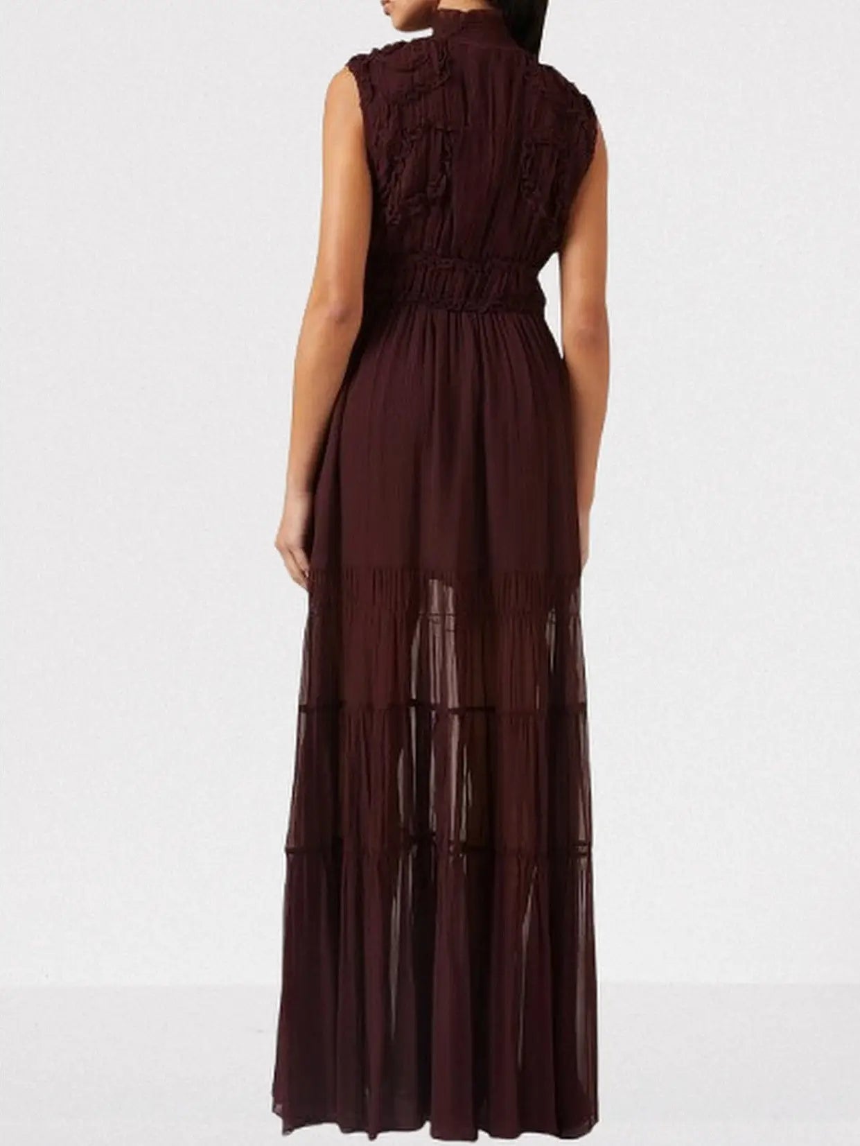 Burgundy Smocked Sleeveless Tiered Gown - Dresses