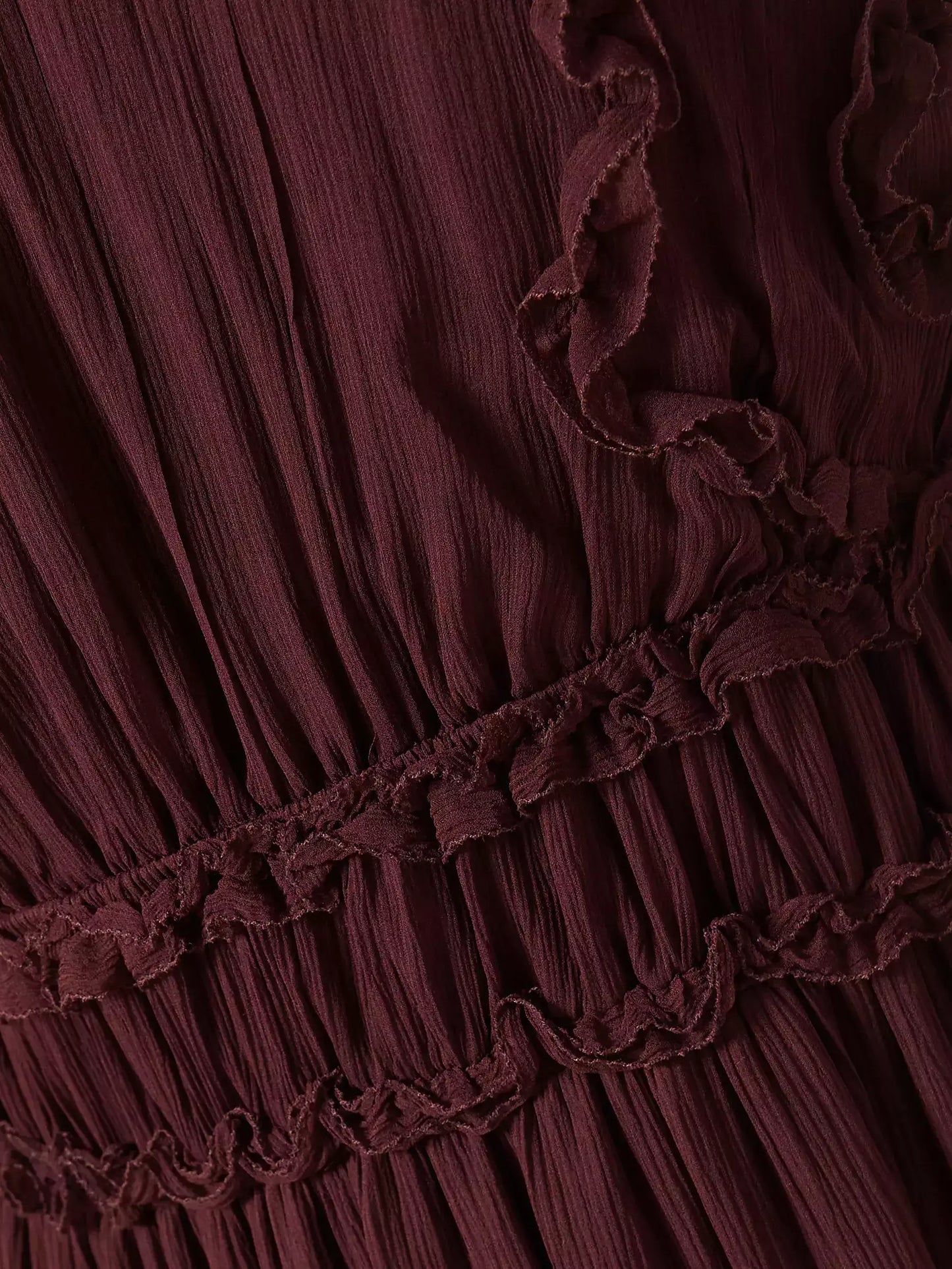 Burgundy Smocked Sleeveless Tiered Gown - Dresses