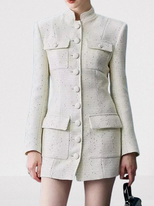 Button-Down Tweed Sparkle Blazer-Dress - Jackets