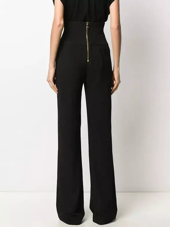 Button-Embellished Crepe Wide-Leg Pants - Jeans & Pants