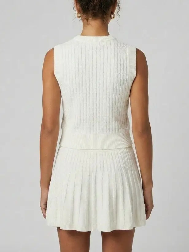 Cable Knit Sleeveless Top and Mini Skirt Set - Suits & Sets