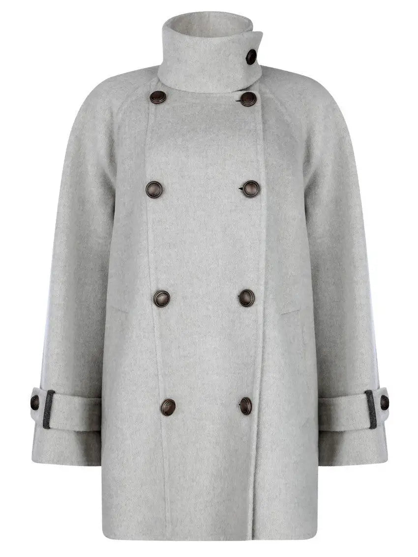 Double-Breasted Short Peacoat in Grey - Small - Coats