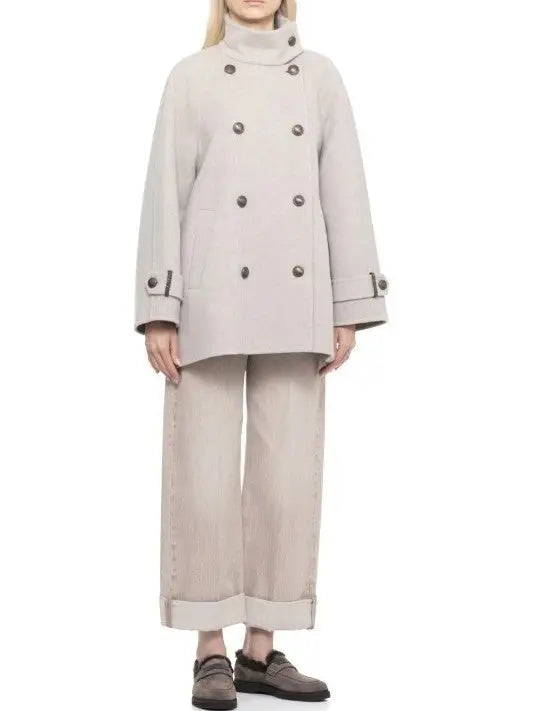 Double-Breasted Short Peacoat in Grey - Coats