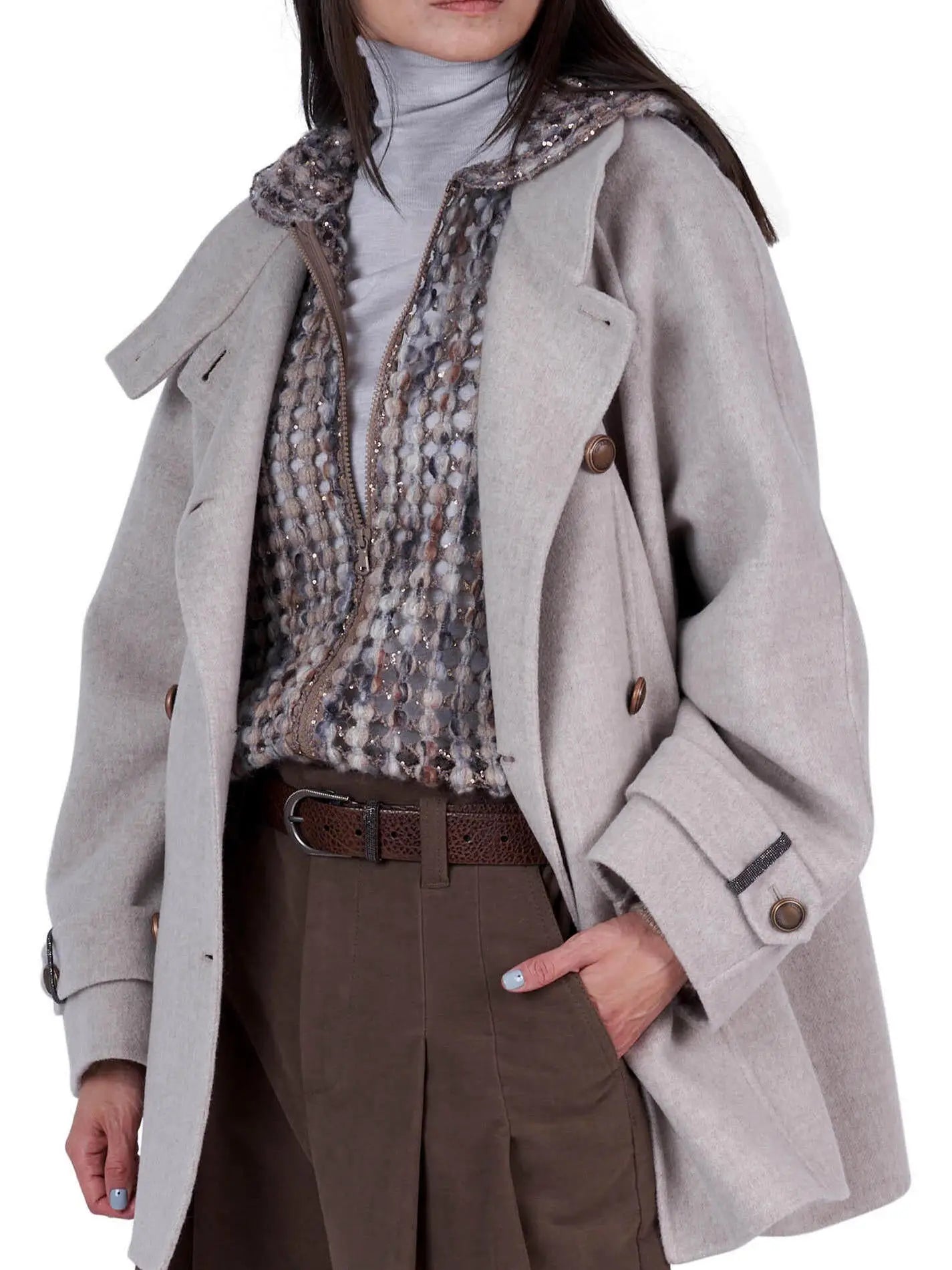 Double-Breasted Short Peacoat in Grey - Coats