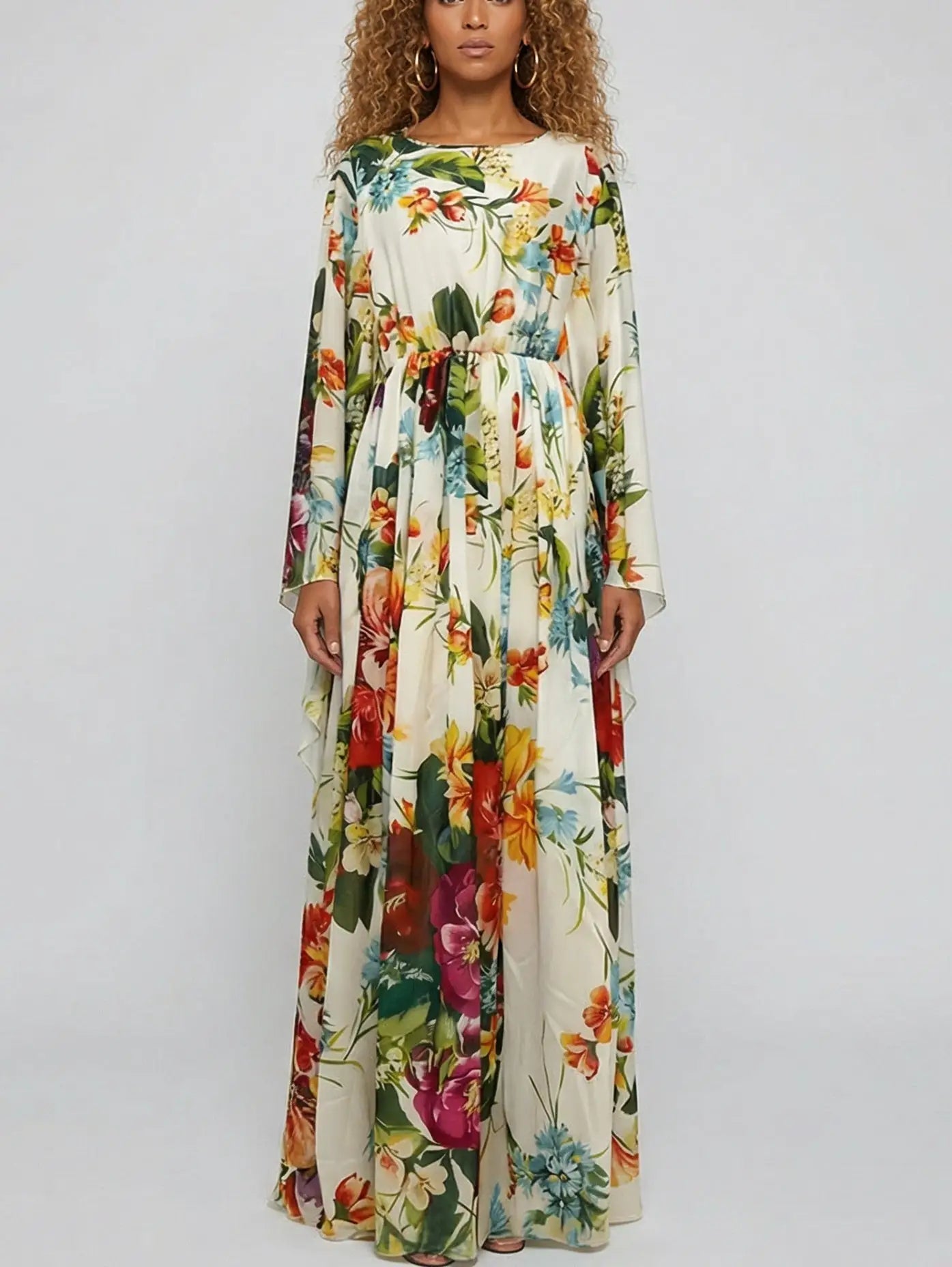 Chiffon Maxi Dress with Multicolored Floral Print
