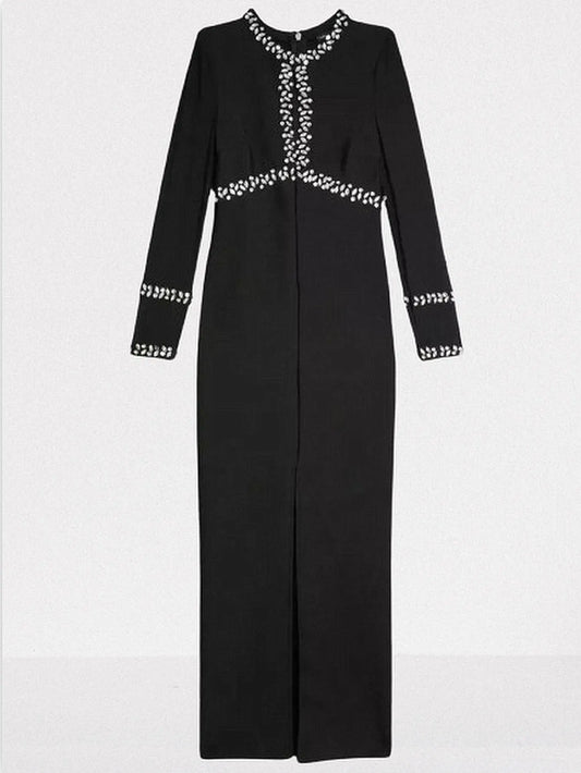 Crystal-Embellished Black Keyhole Evening Dress - Dresses