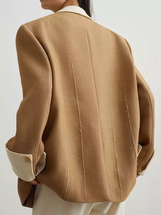 Color-Contrast Boxy Jacket with Decorative Buttons - Jackets