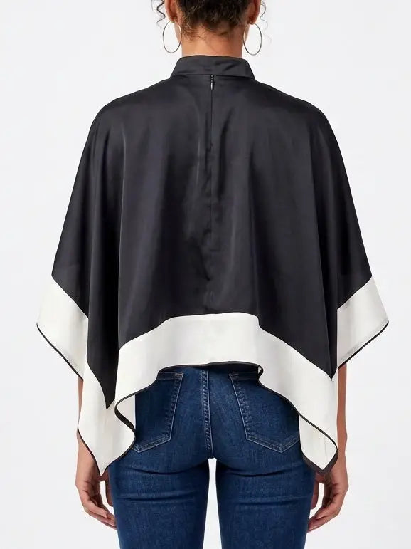 Color Block Draped Asymmetrical Chiffon Top - Tops