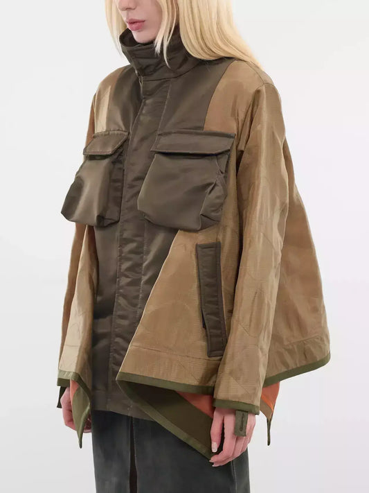 Contrast Draped Cargo-Pocket Nylon Jacket