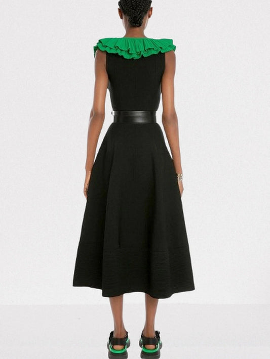 Contrast Ruffle Collar Sleeveless Midi Dress Dresses