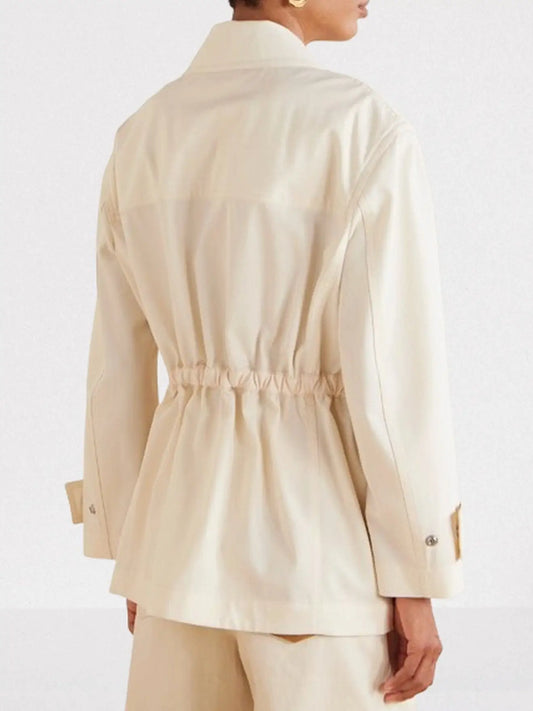 Cotton Twill Jacket with Leather Drawstrings - Jackets