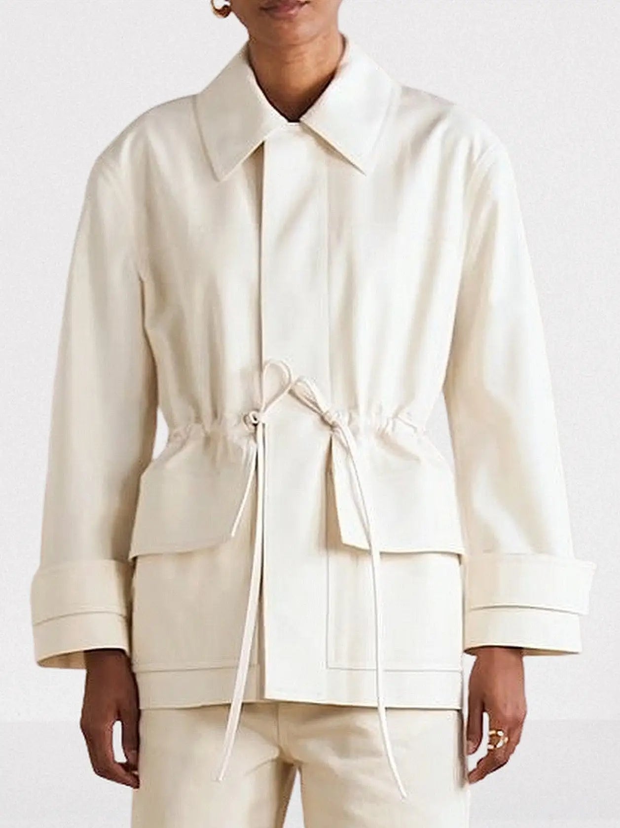 Cotton Twill Jacket with Leather Drawstrings - Jackets