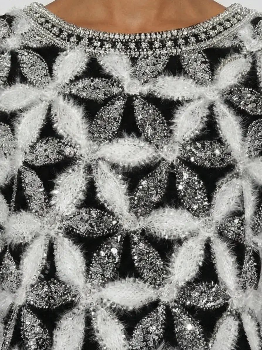 Couture Sequin and Pearl Leaf Embellished Top - Tops