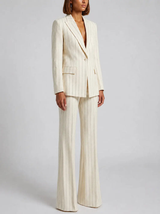 Cream Pinstripe Blazer and Pants Set - Suits & Sets