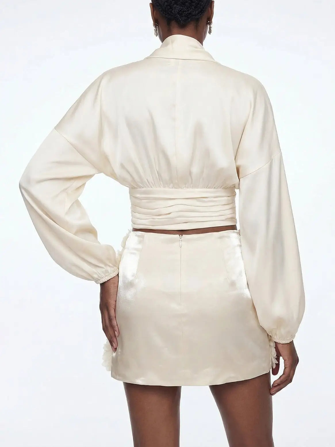 Cream Wrap Blouse & Rosette Skort Two-Piece Set - Suits & Sets