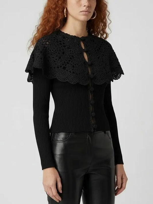 Crochet Capelet Knit Sweater - Sweaters & Knitwear