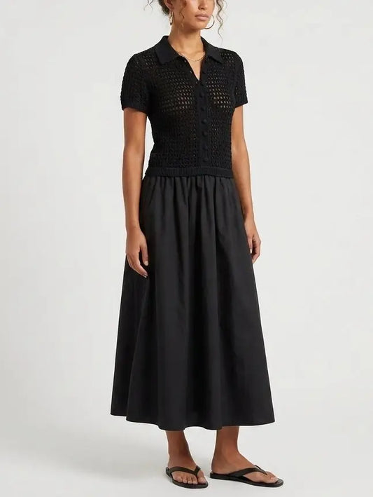 Black Semi-Sheer Maxi Shirt Dress - Dresses