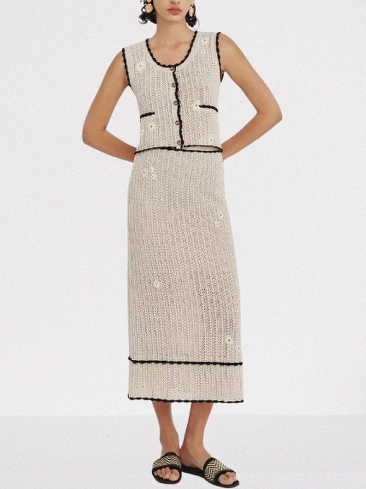 Crochet Knit Daisy Tank and Skirt Set - Suits & Sets