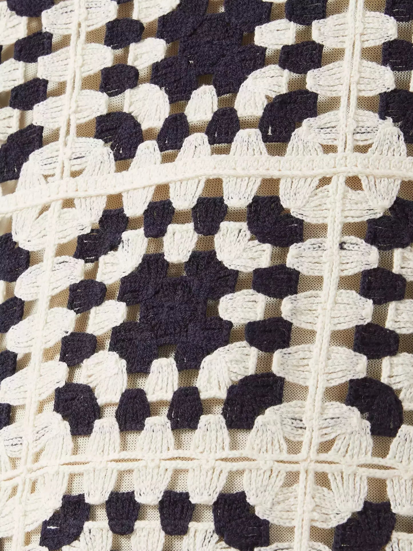 Crochet Knit Mini Dress in Ivory and Black - Dresses