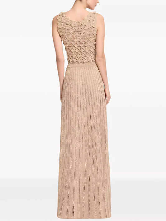 Crochet Open-Knit Pleated Sleeveless Maxi Dress - Dresses