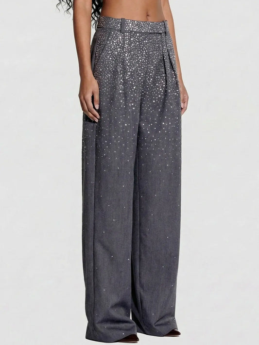 Crystal-Embellished Charcoal Gray Dress Pants - Jeans & Pants