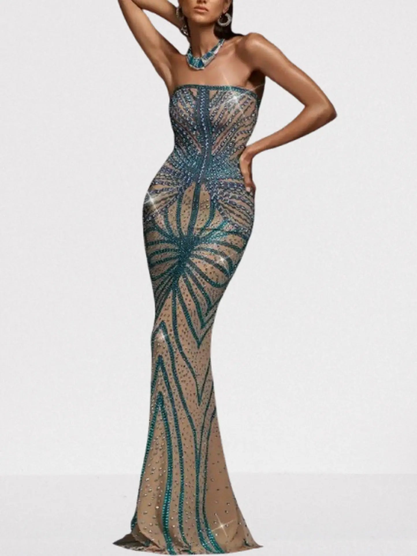 Crystal-Embellished Strapless Bodycon Maxi Dress - Dresses