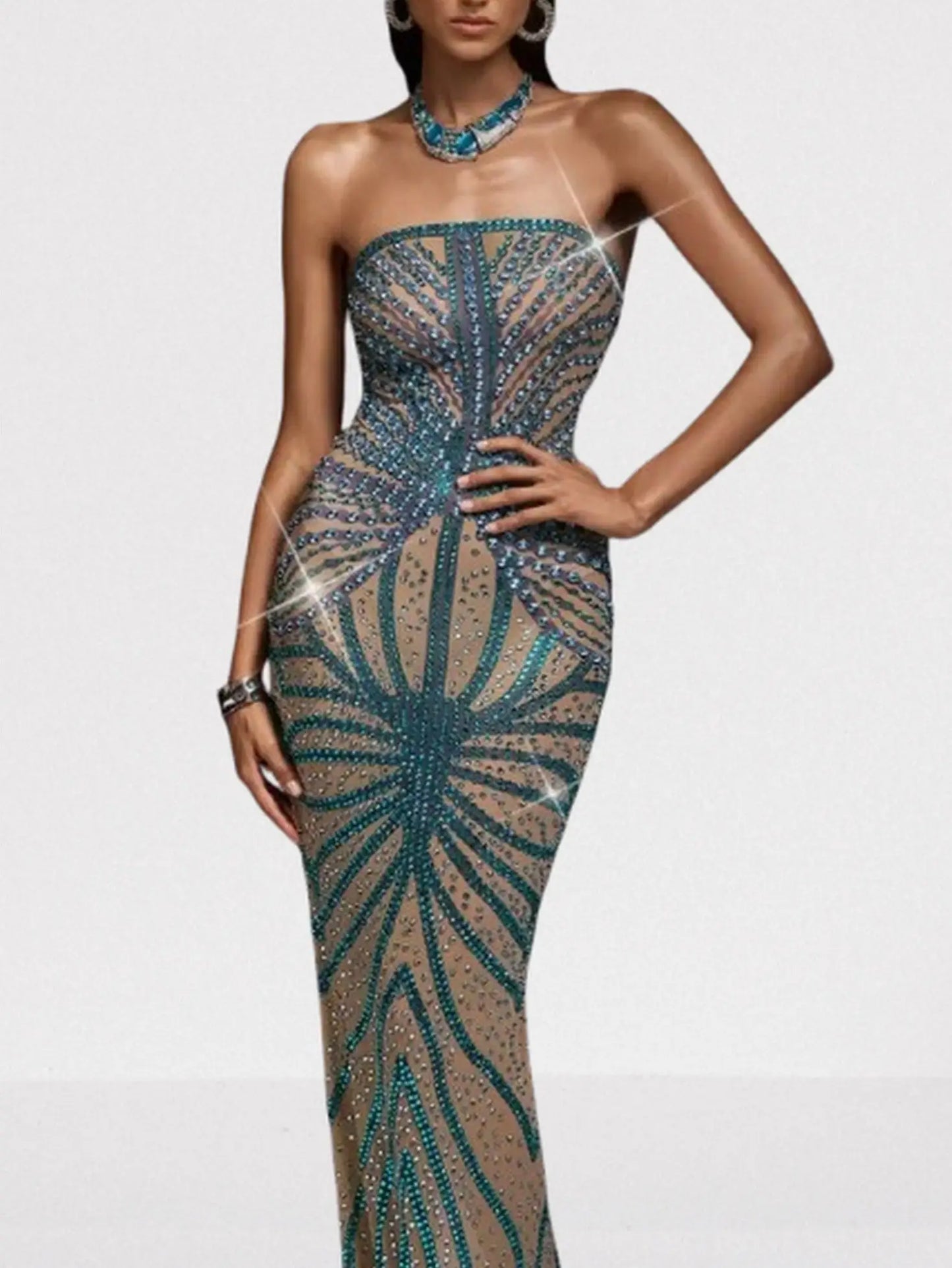 Crystal-Embellished Strapless Bodycon Maxi Dress - Dresses