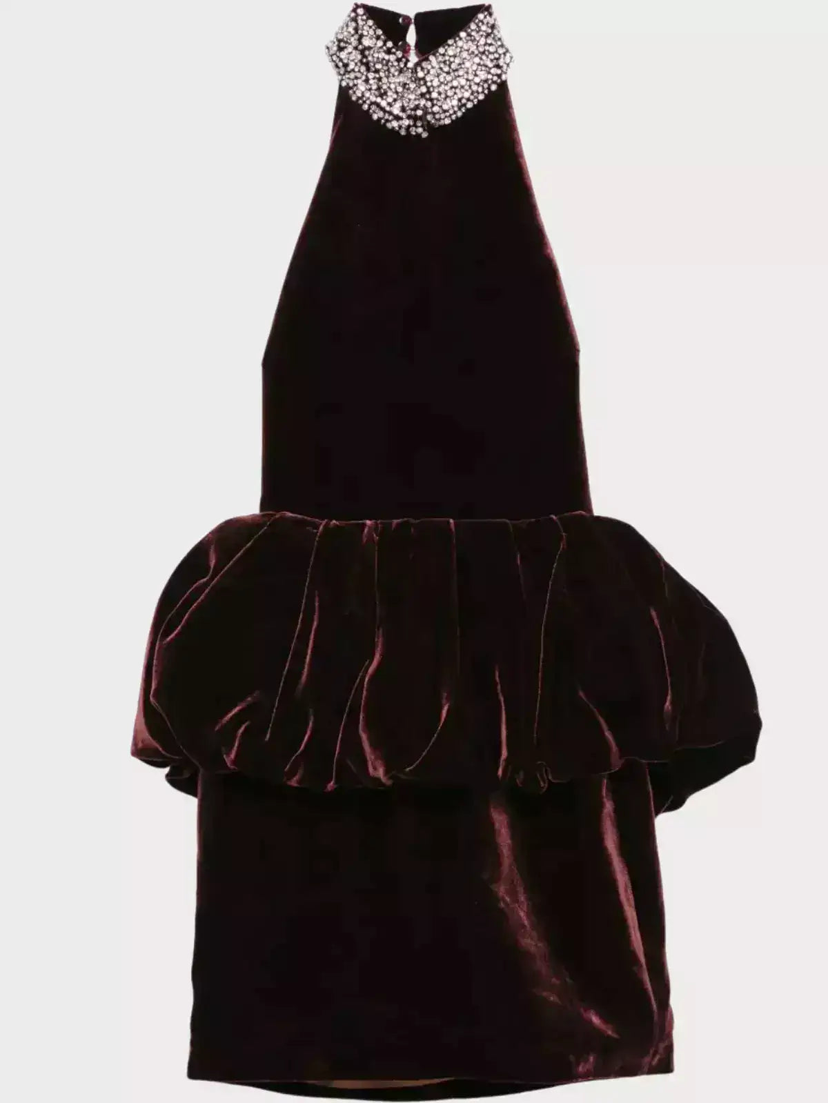 Crystal-Embellished Velvet Peplum Mini Dress - Dresses