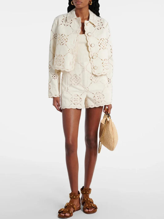 Cut-Out Cropped Jacket and Short Set - Suits & Sets