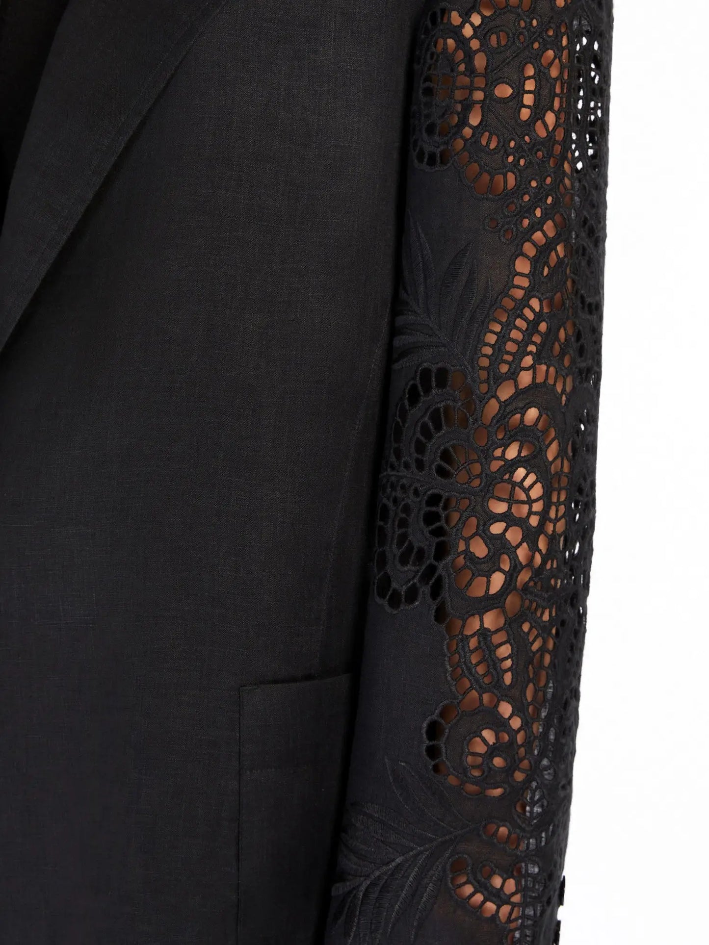 Cut-Out Embroidered-Sleeve Boxy Blazer - Jackets