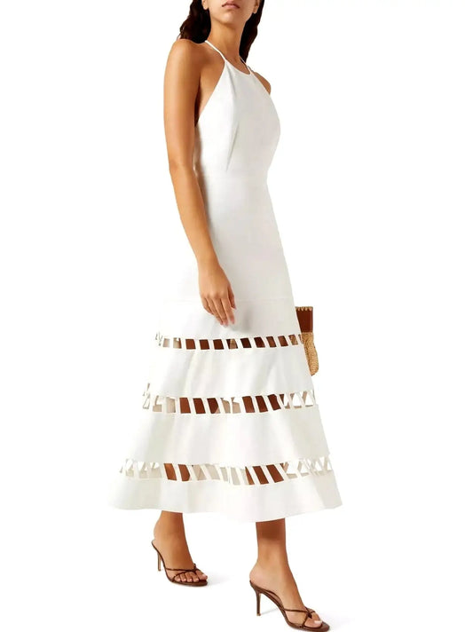 Cut-Out Halter Dress with Flared Hem - Dresses