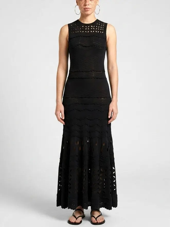 Scalloped Cutout Knit Maxi Dress