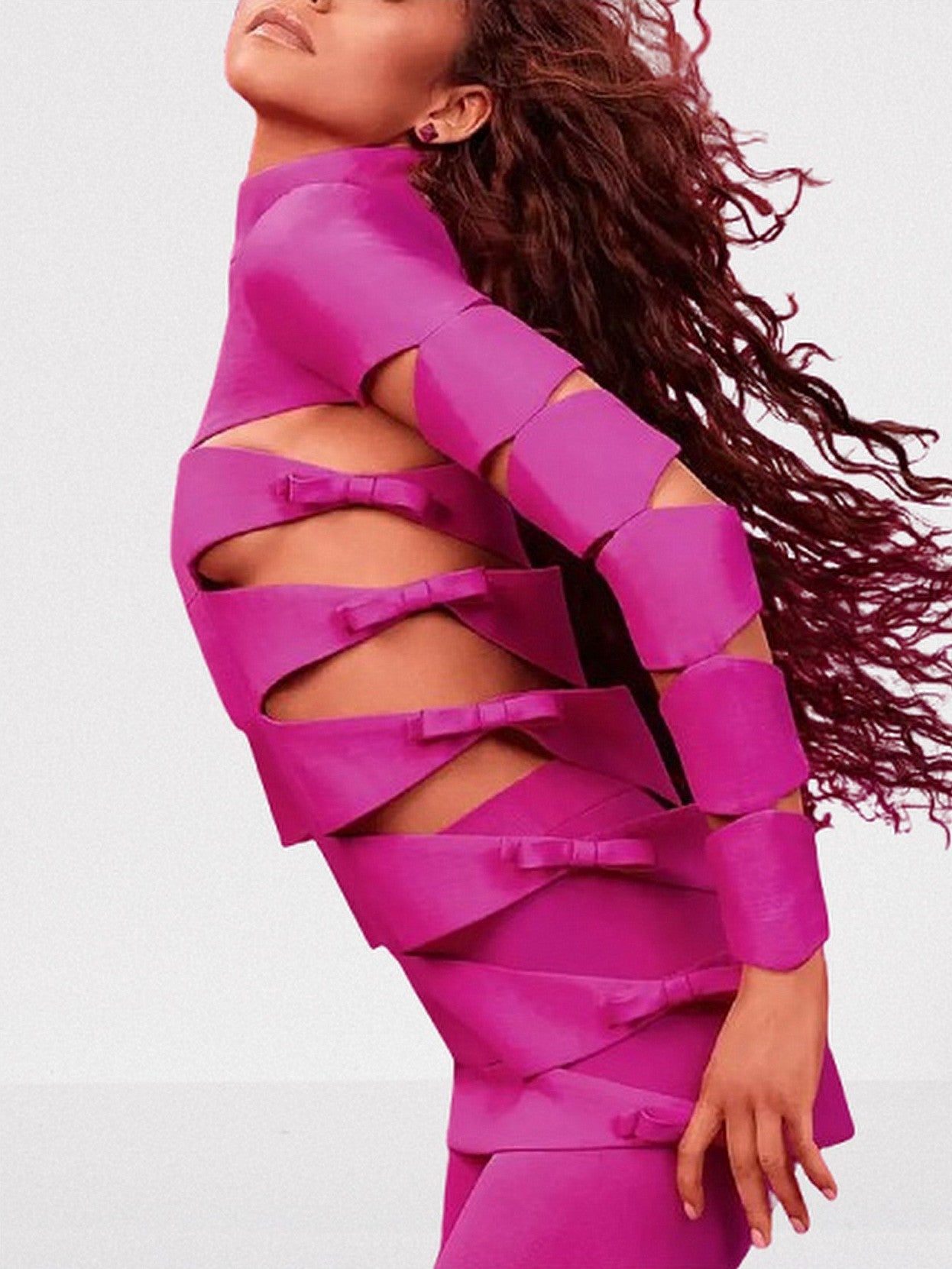 Cutout Bow-Embellished Mini Dress, Pink