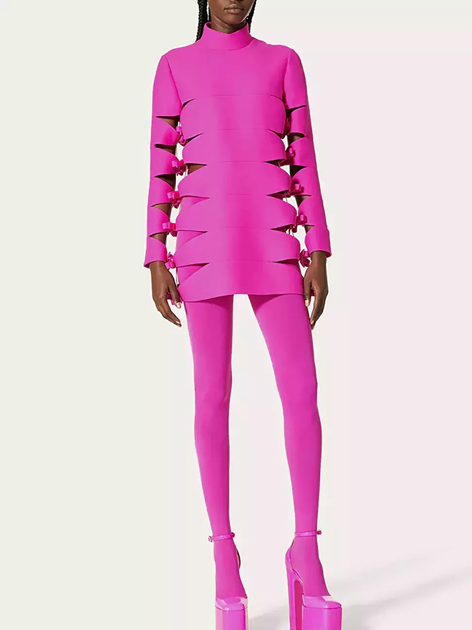 Cutout Bow-Embellished Mini Dress, Pink