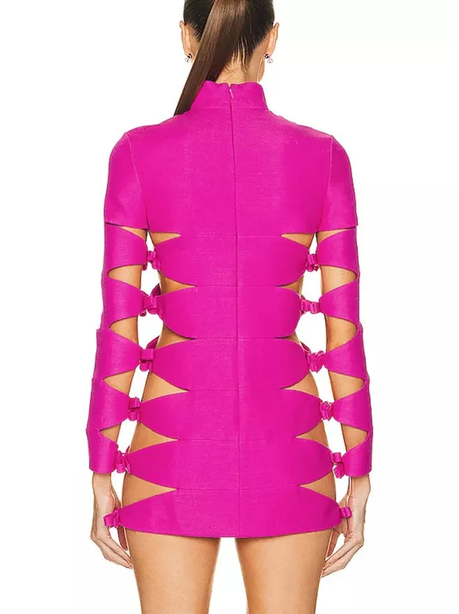 Cutout Bow-Embellished Mini Dress, Pink