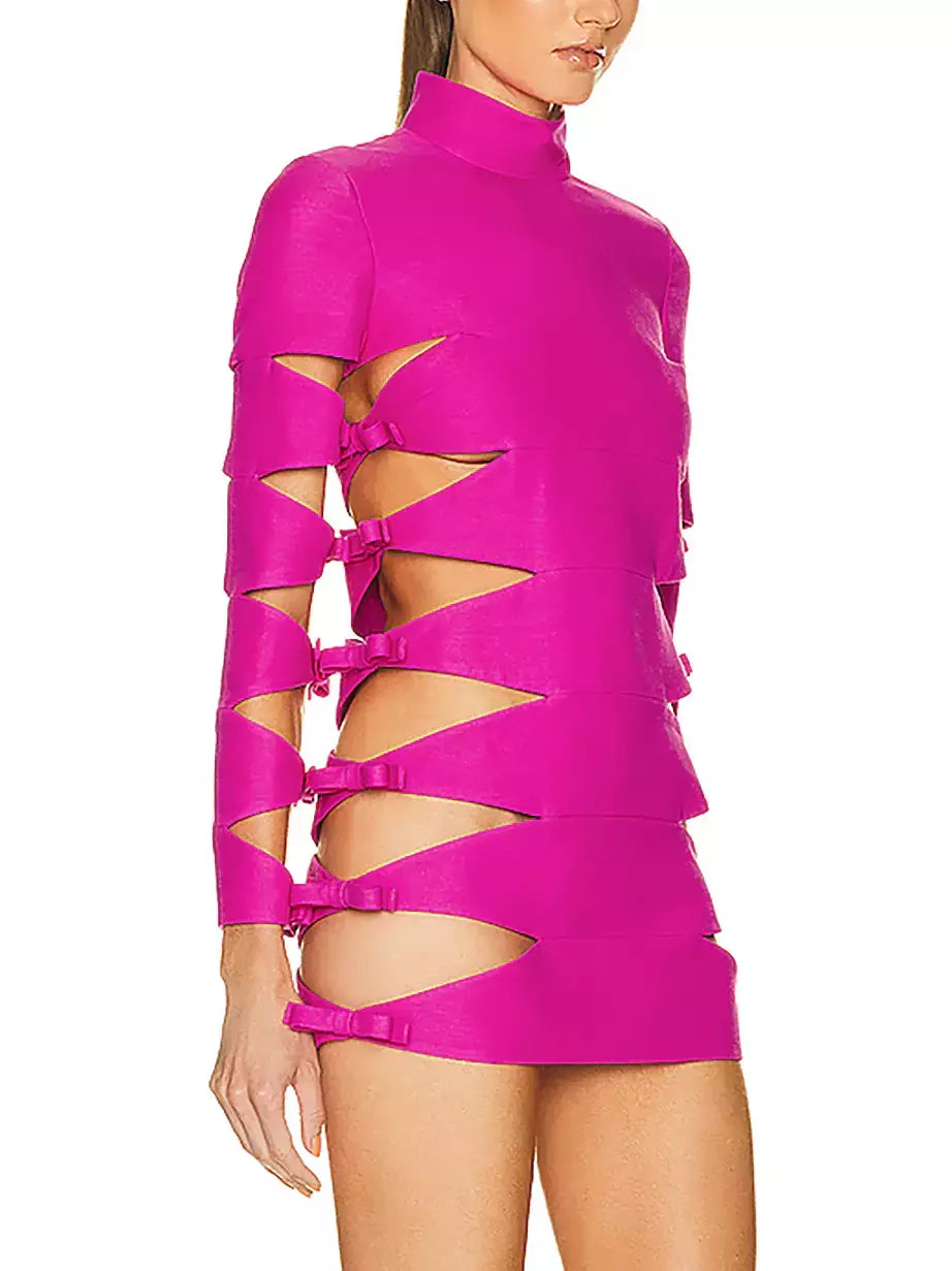 Cutout Bow-Embellished Mini Dress, Pink
