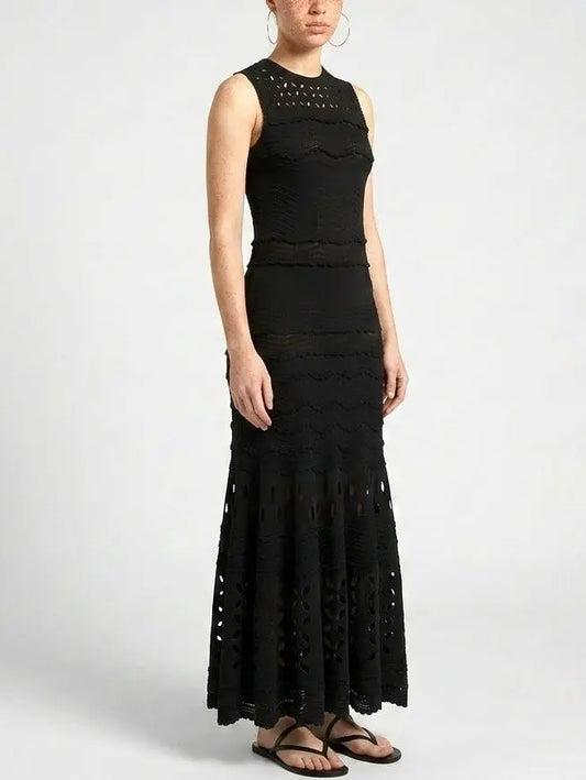 Cutout Knit Scalloped Trim Sleeveless Maxi Dress - Dresses