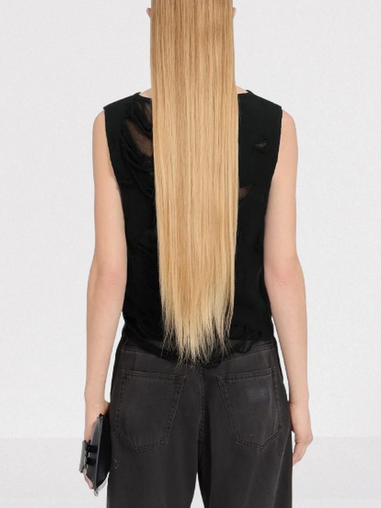 Distressed Sleeveless Top in Black - Tops