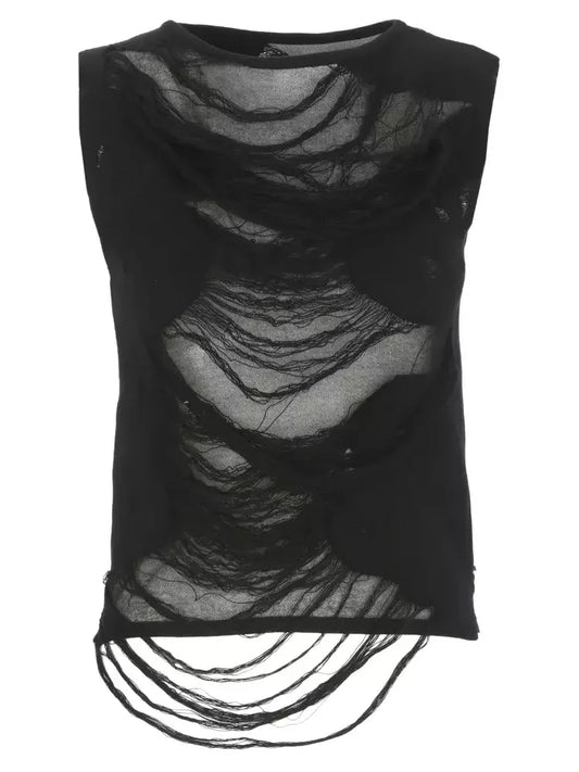Distressed Sleeveless Top in Black - Tops